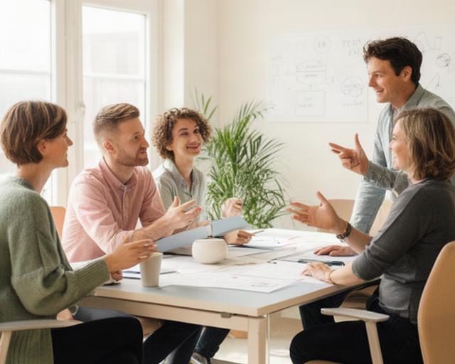 Het team van Dekker & Driessen Impact tijdens een werksessie in een lichte vergaderruimte